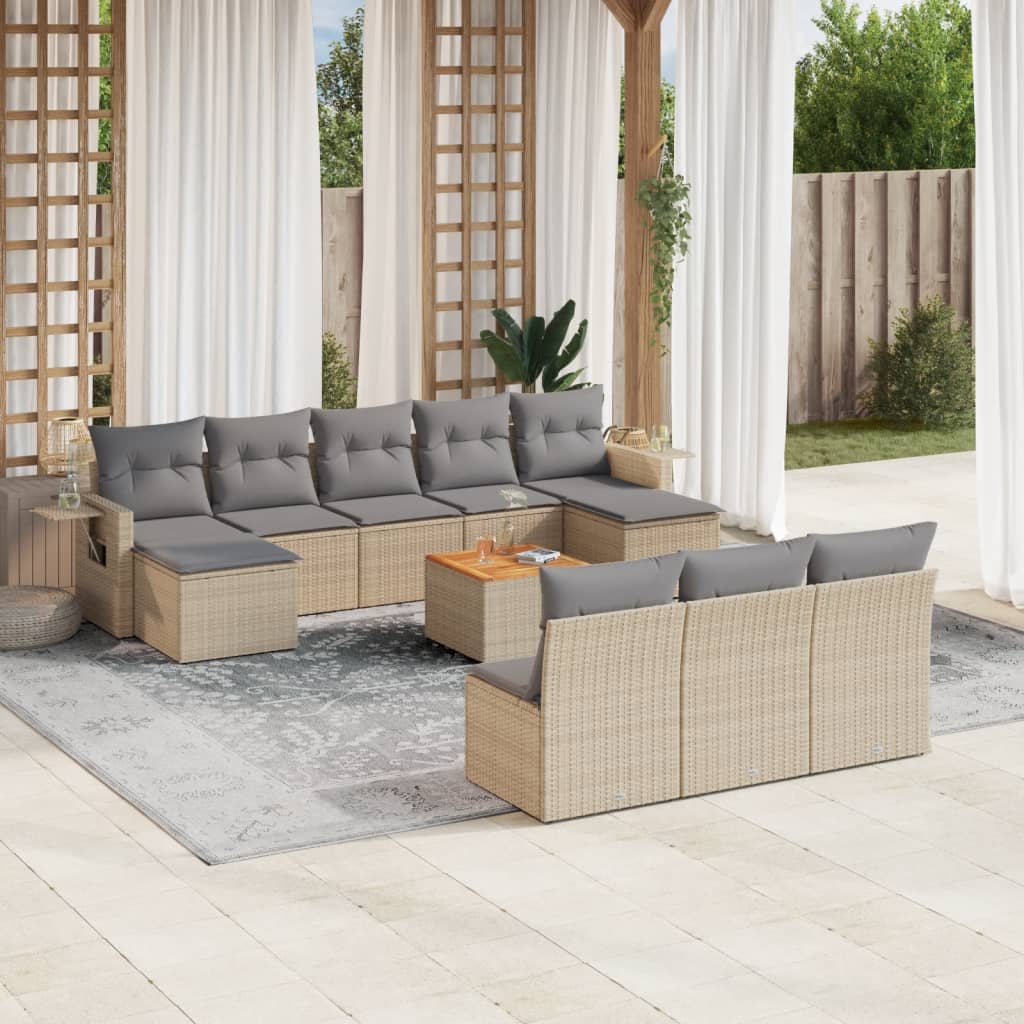 havesofasæt 11 dele med hynder polyrattan beige