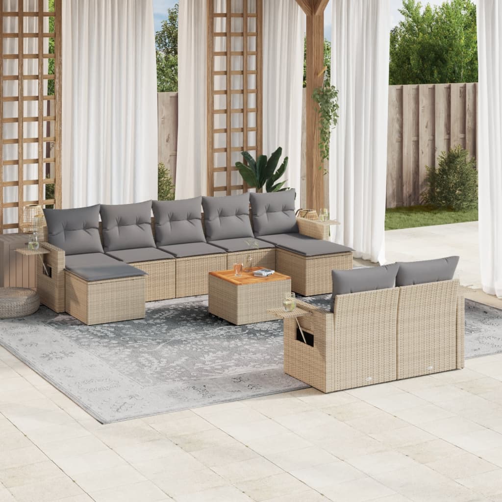 havesofasæt 10 dele med hynder polyrattan beige