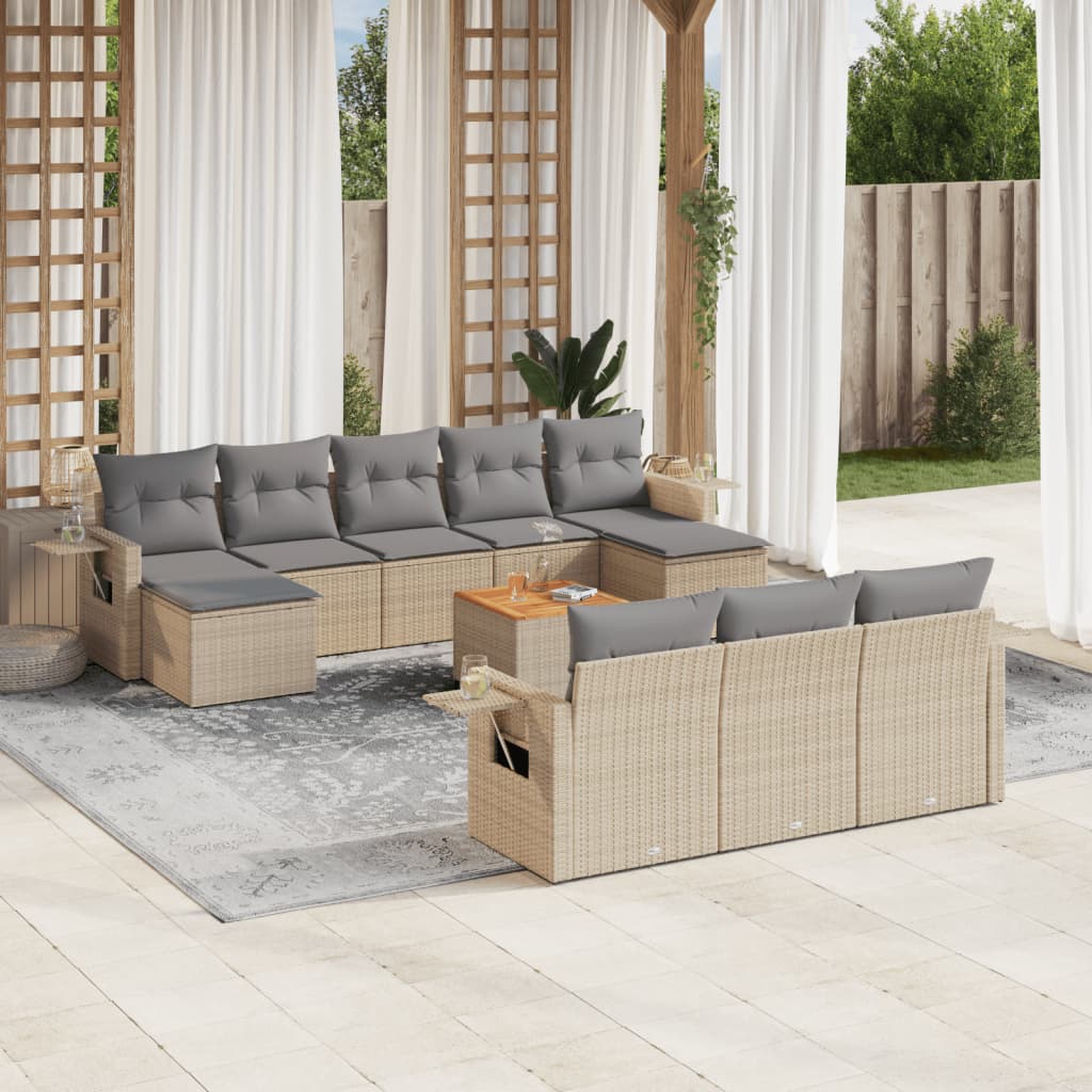havesofasæt 11 dele med hynder polyrattan beige