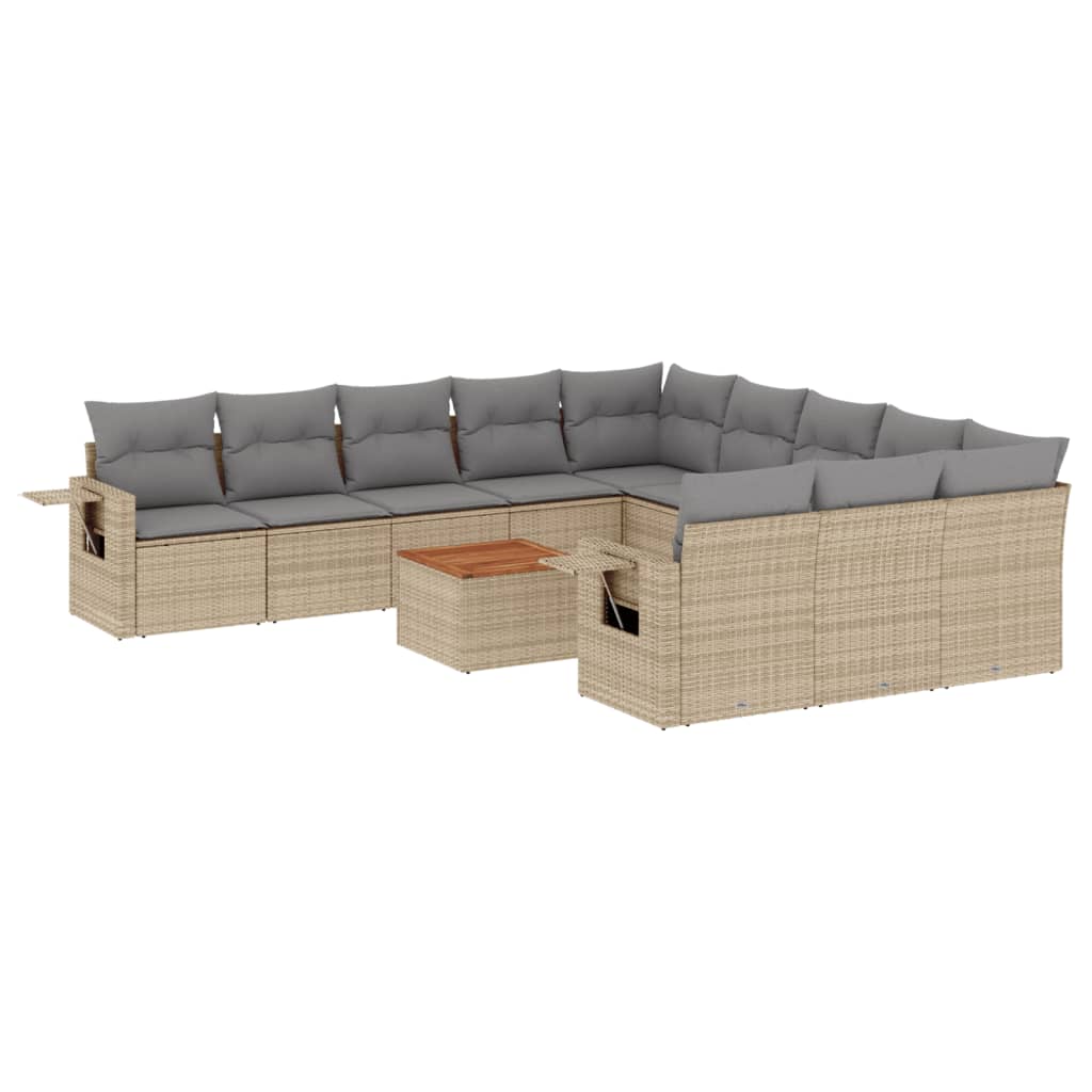 havesofasæt 12 dele med hynder polyrattan beige