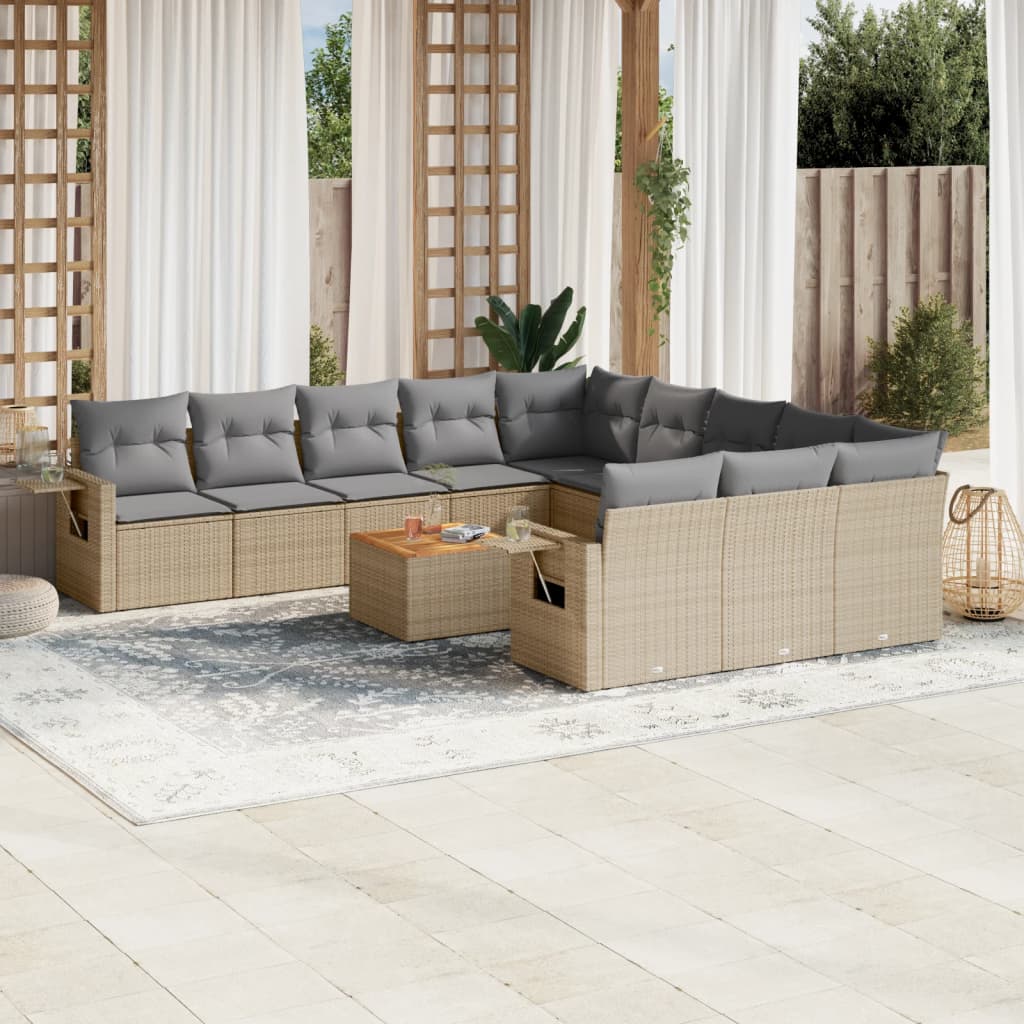 havesofasæt 12 dele med hynder polyrattan beige