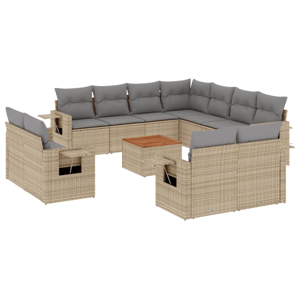 havesofasæt 12 dele med hynder polyrattan beige