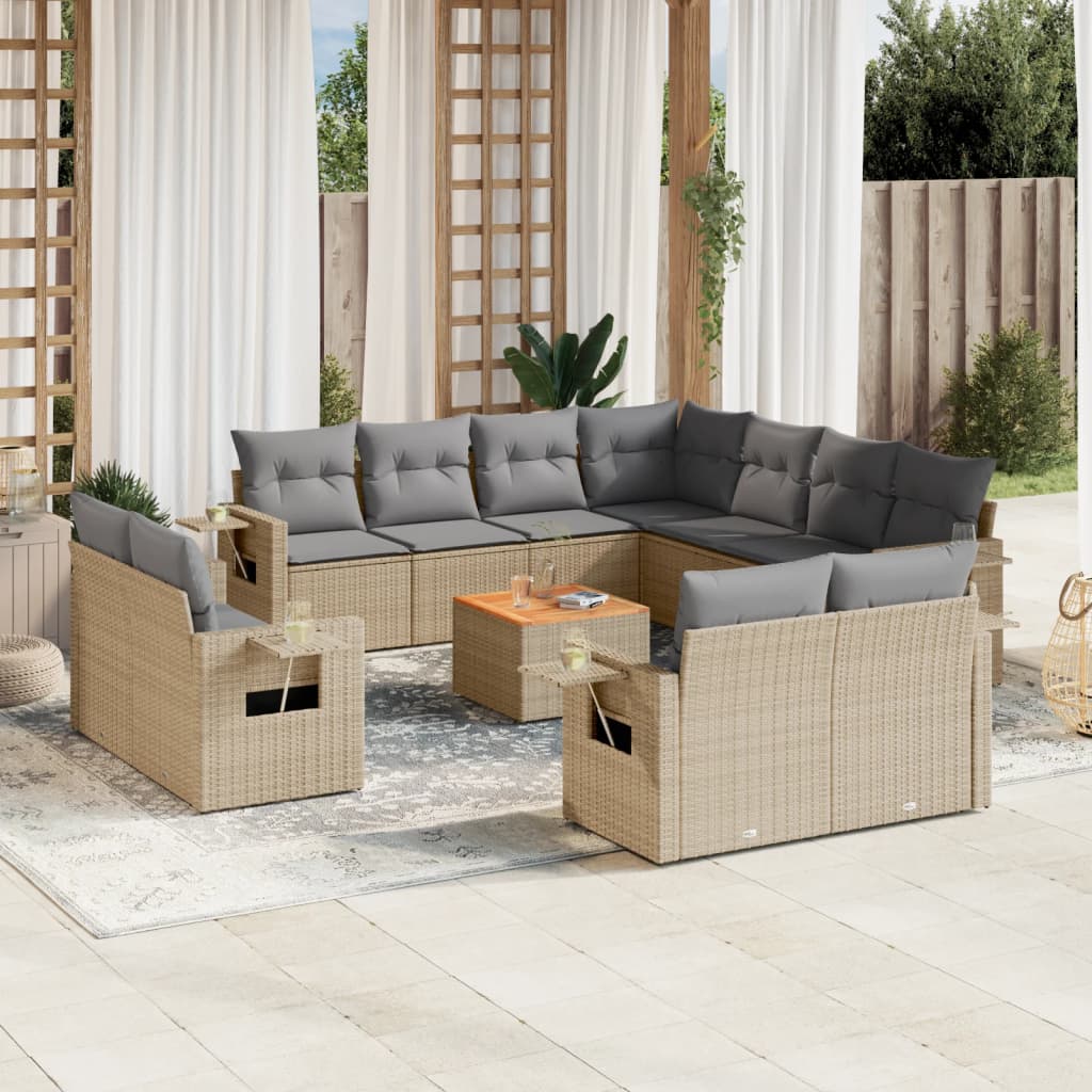 havesofasæt 12 dele med hynder polyrattan beige