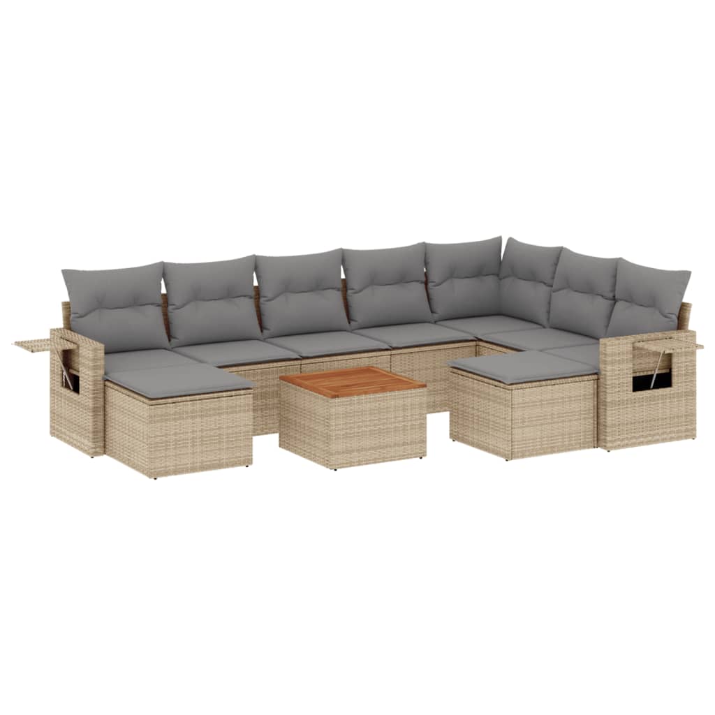 havesofasæt 10 dele med hynder polyrattan beige