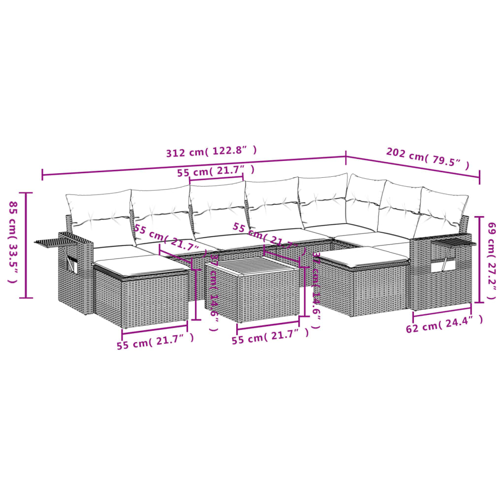 havesofasæt 10 dele med hynder polyrattan beige