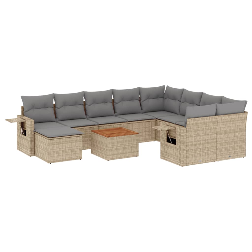 havesofasæt 11 dele med hynder polyrattan beige