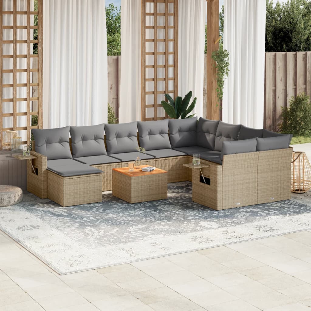 havesofasæt 11 dele med hynder polyrattan beige