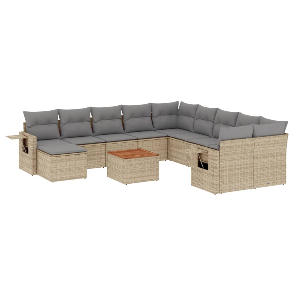 havesofasæt 12 dele med hynder polyrattan beige