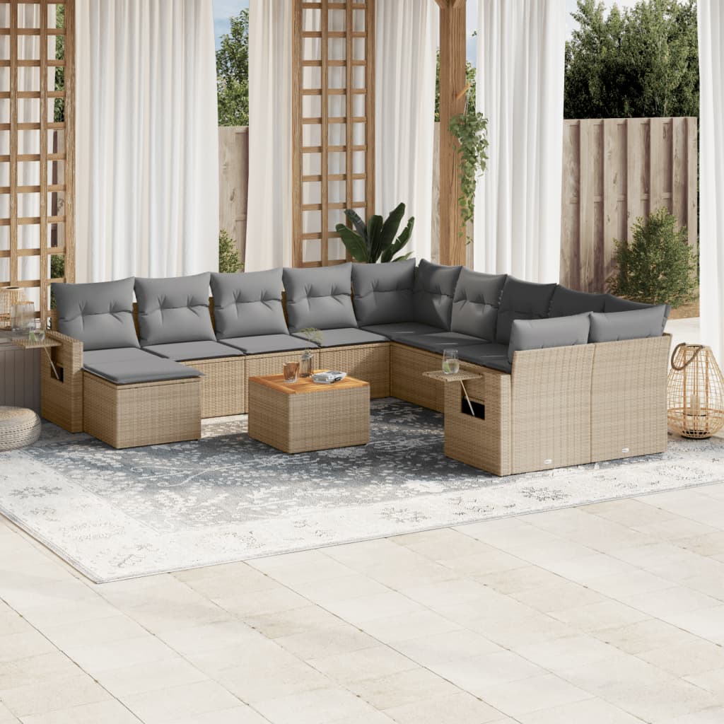 havesofasæt 12 dele med hynder polyrattan beige