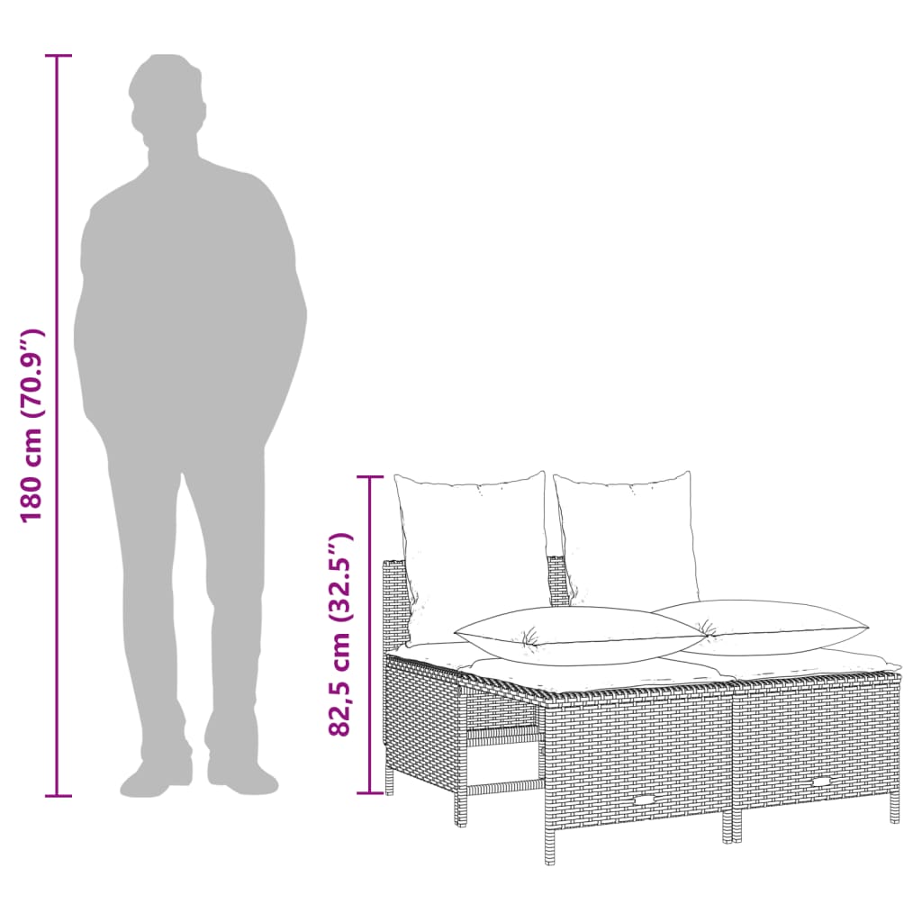 sofasæt 5 dele med hynder polyrattan grå