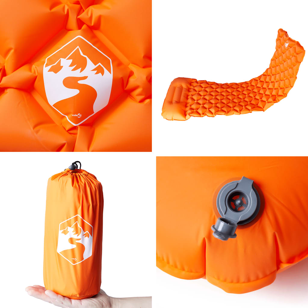 1-personers campingmadras med pude oppustelig orange