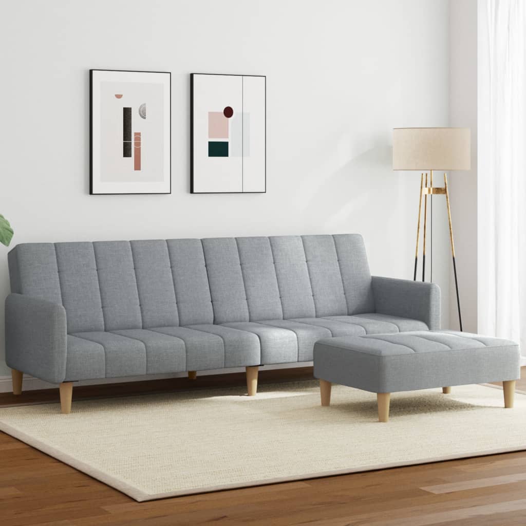 2-personers sovesofa med fodskammel stof lysegrå