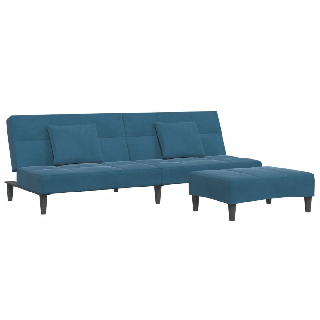 2-personers sovesofa med fodskammel velour blå