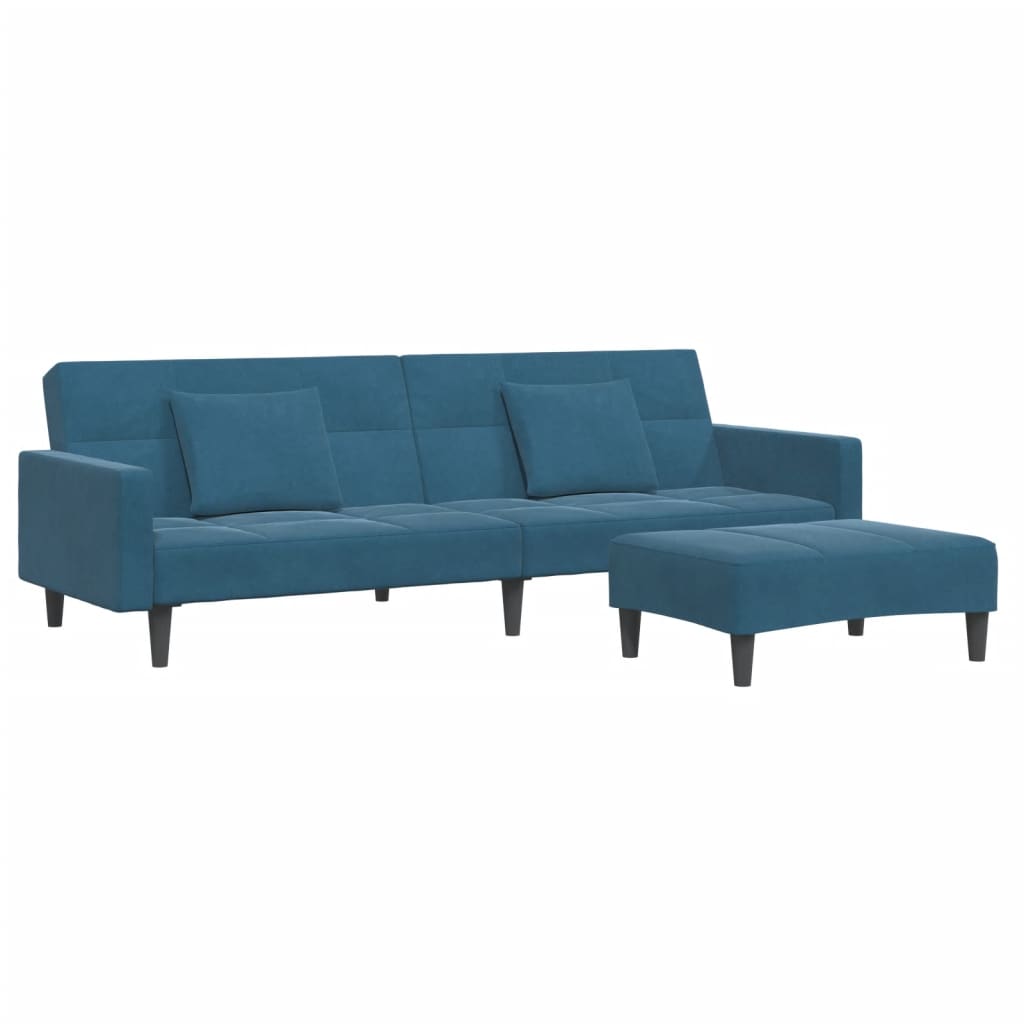 2-personers sovesofa med fodskammel velour blå