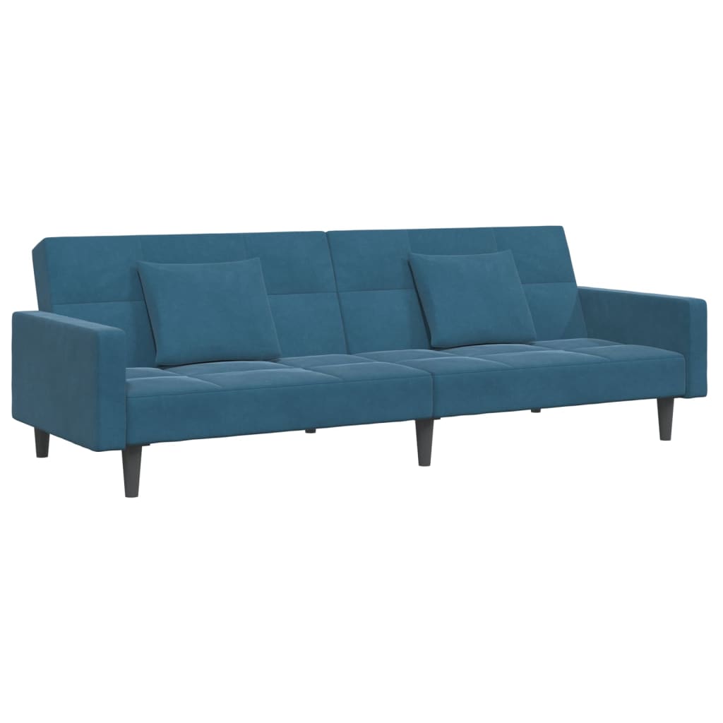 2-personers sovesofa med fodskammel velour blå