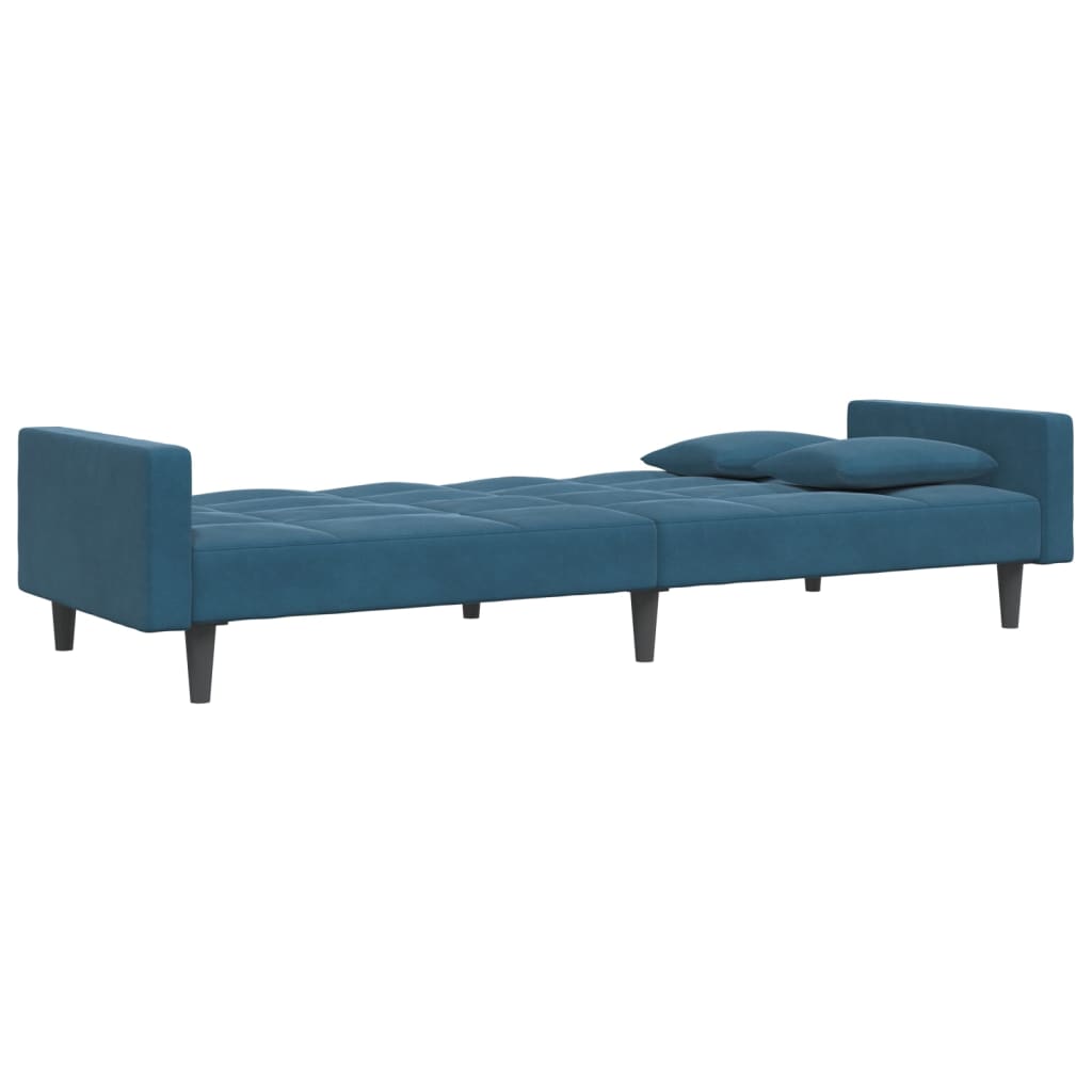 2-personers sovesofa med fodskammel velour blå