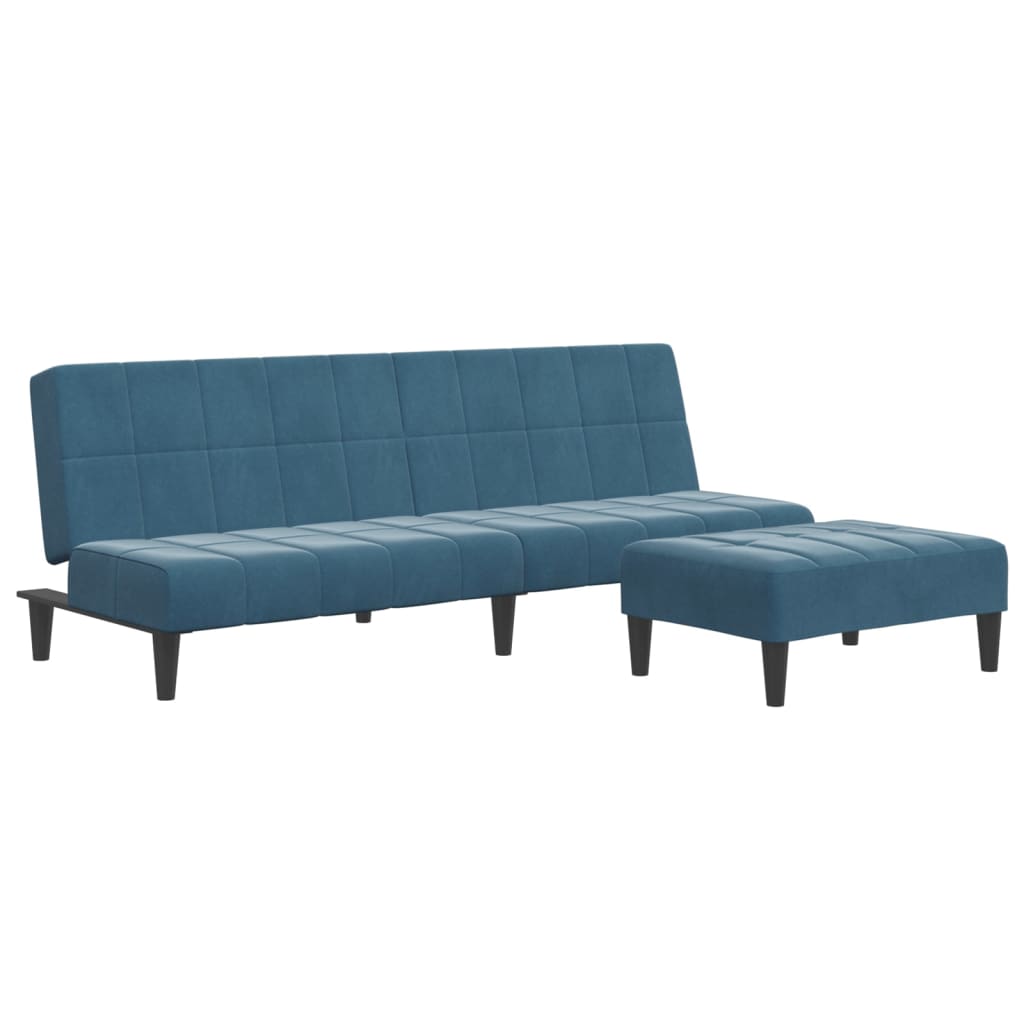 2-personers sovesofa med fodskammel velour blå