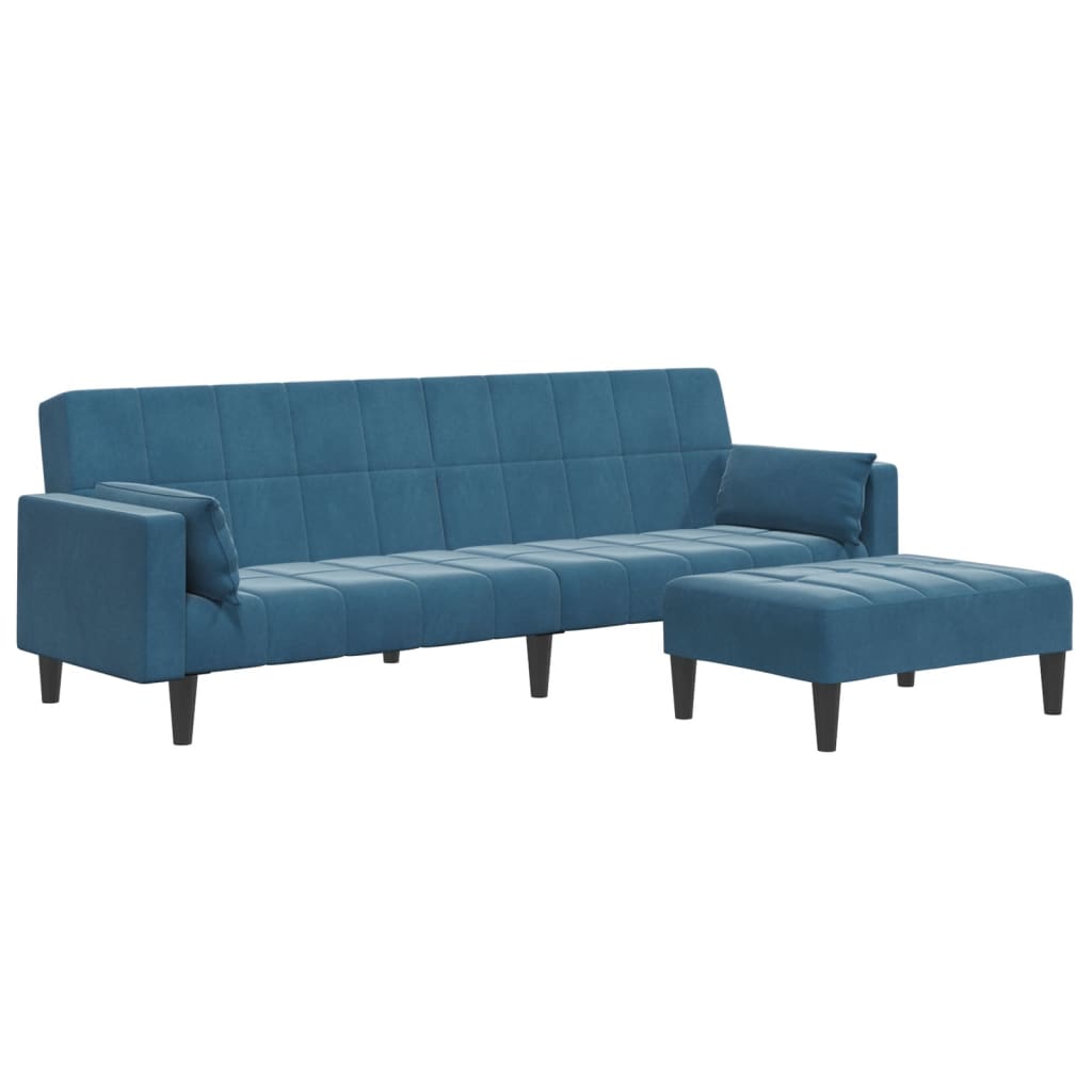 2-personers sovesofa med fodskammel velour blå