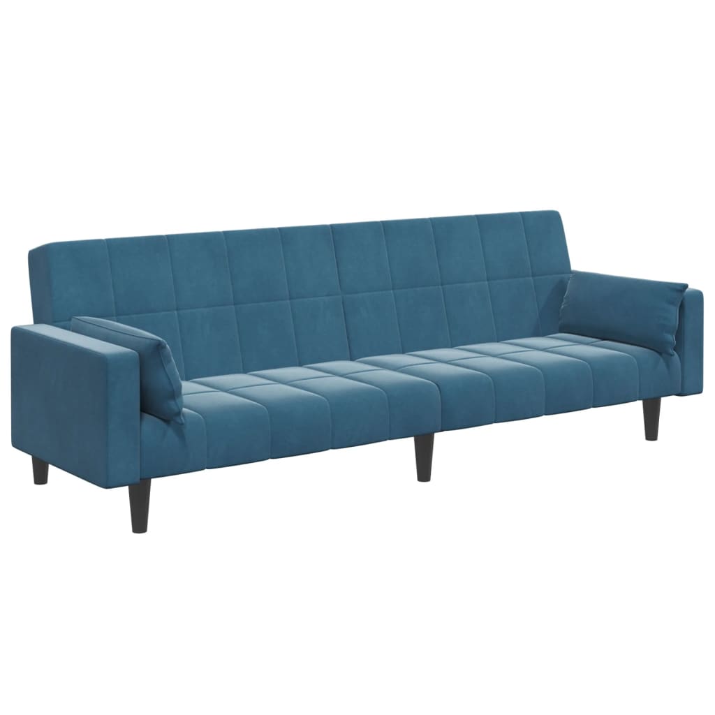 2-personers sovesofa med fodskammel velour blå