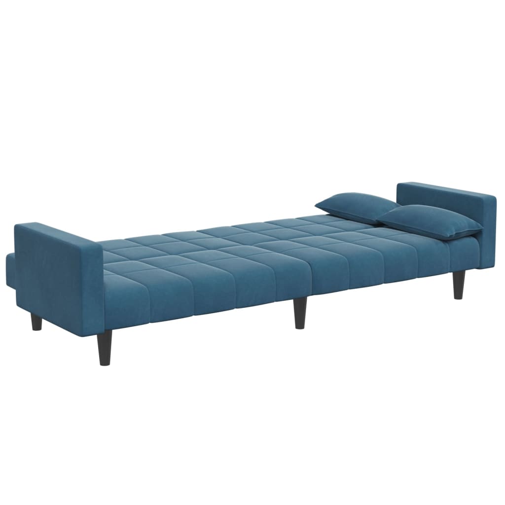 2-personers sovesofa med fodskammel velour blå