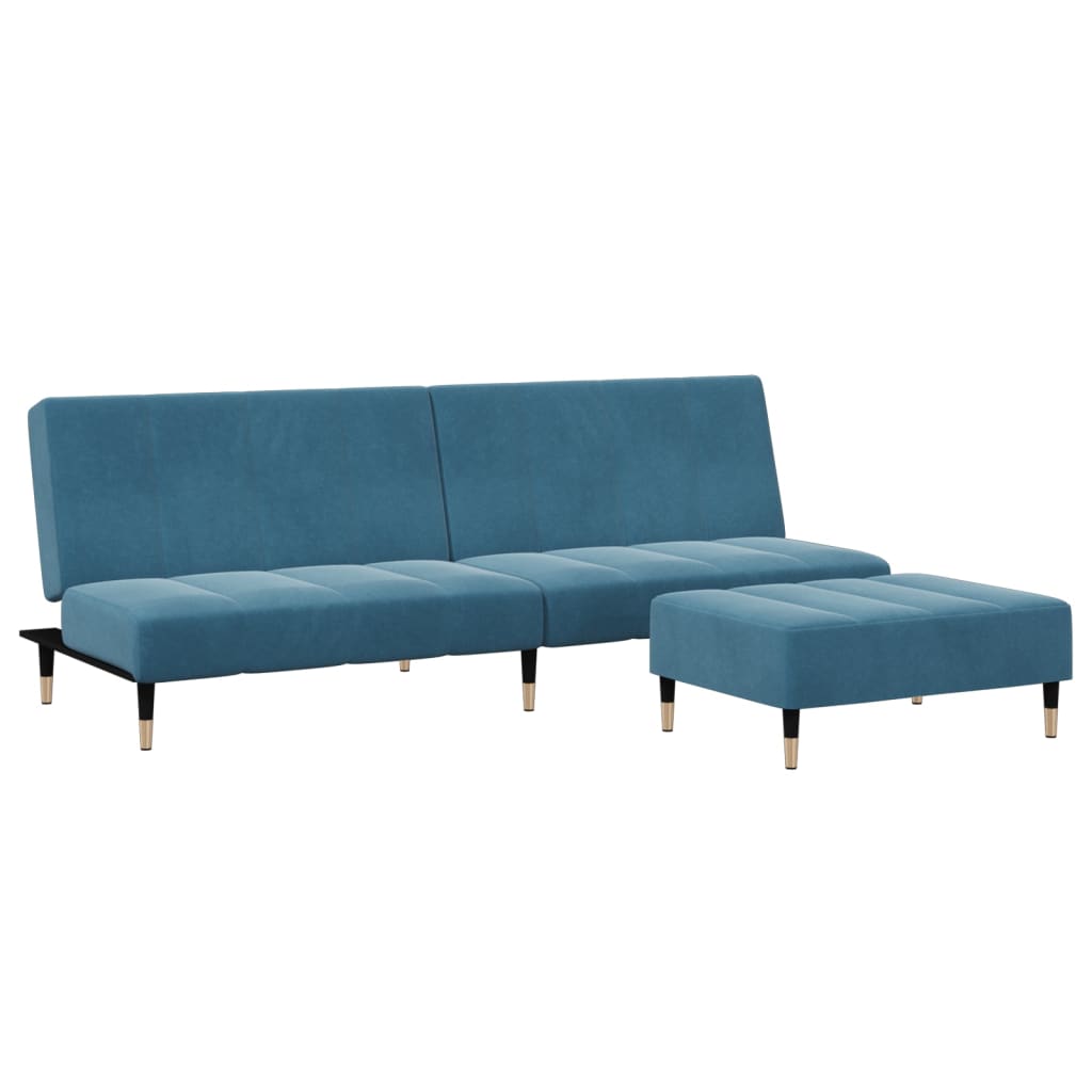 2-personers sovesofa med fodskammel velour blå