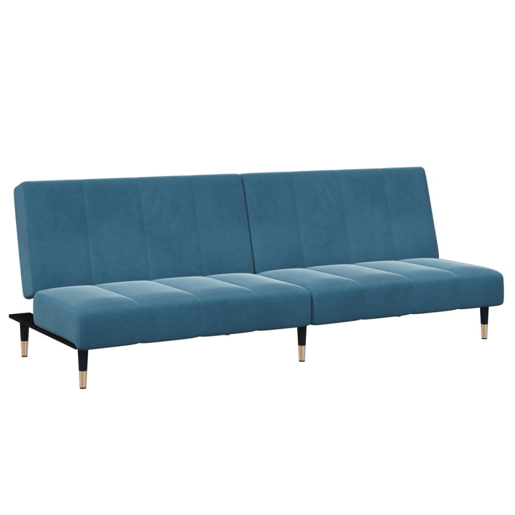 2-personers sovesofa med fodskammel velour blå