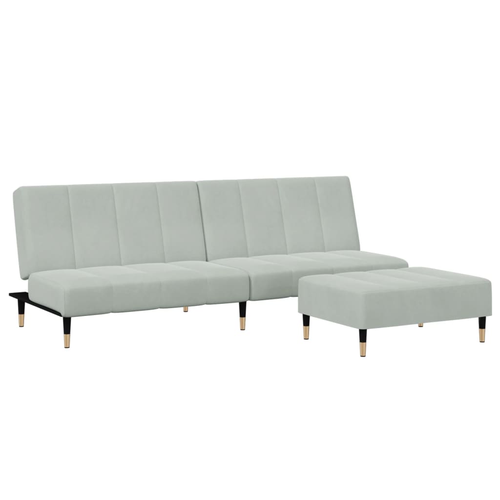 2-personers sovesofa med fodskammel velour lysegrå