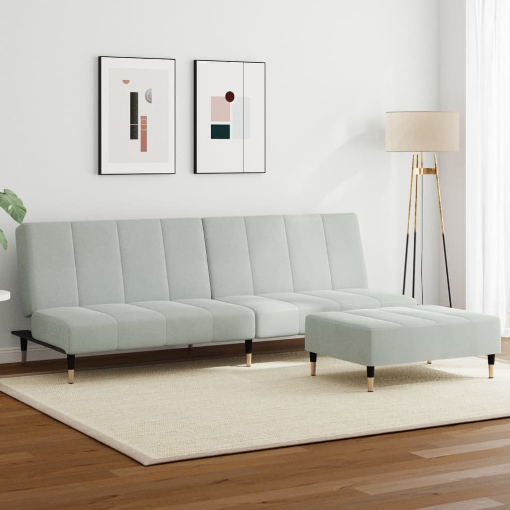 2-personers sovesofa med fodskammel velour lysegrå