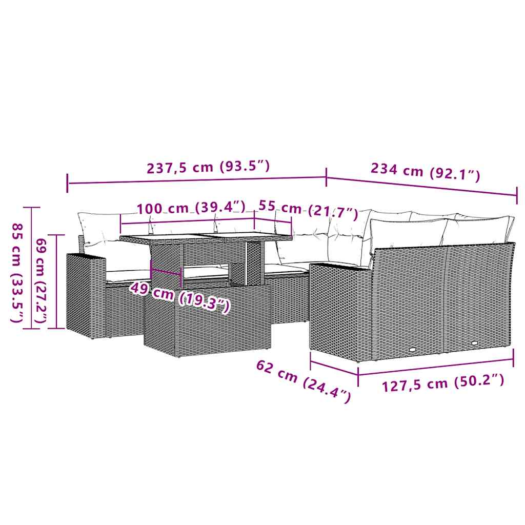 sofasæt til haven 9 dele med hynder polyrattan beige