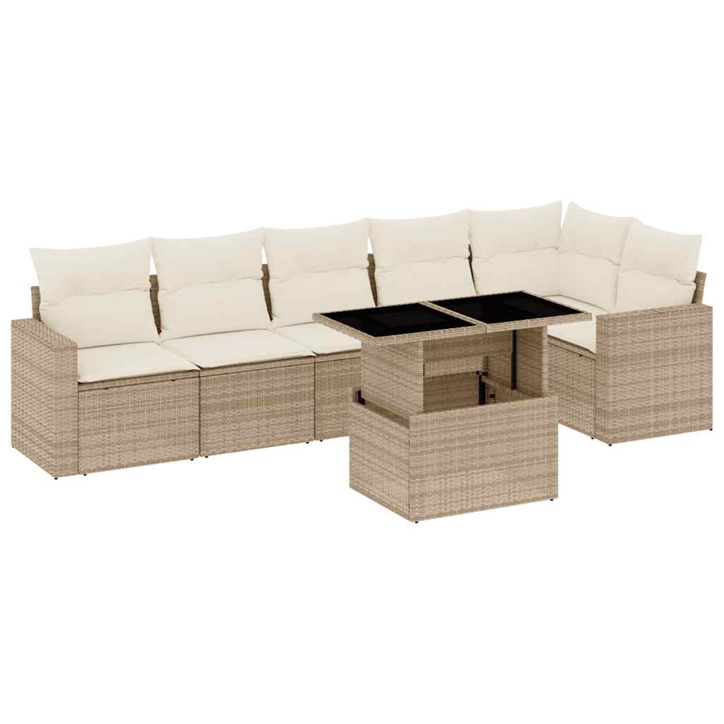 sofasæt til haven 7 dele med hynder polyrattan beige
