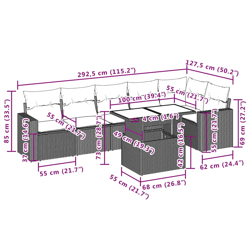 sofasæt til haven 7 dele med hynder polyrattan beige