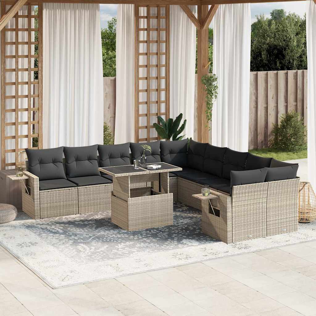 loungesæt til haven 11 dele med hynder polyrattan grå