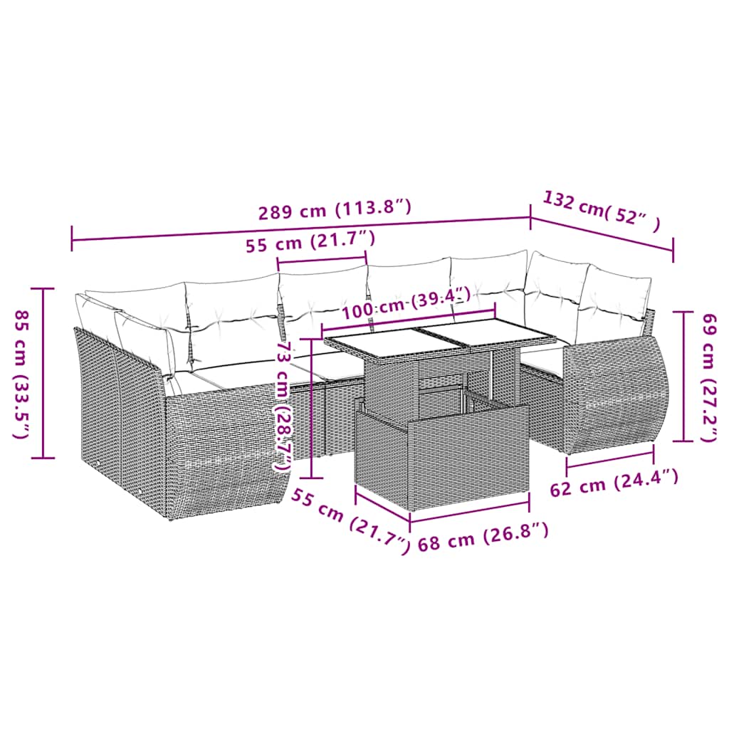 sofasæt til haven 8 dele med hynder polyrattan lysegrå