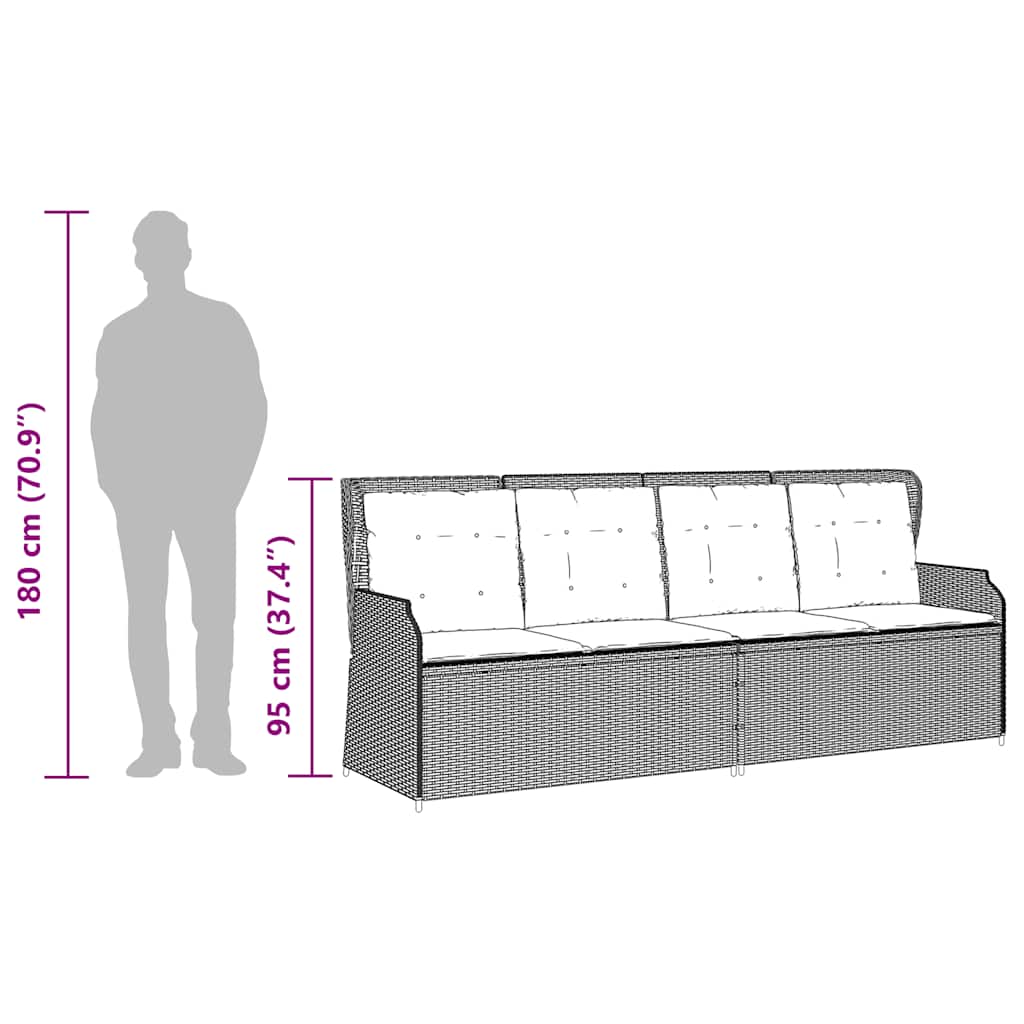 loungesæt til haven 3 dele med hynder polyrattan grå