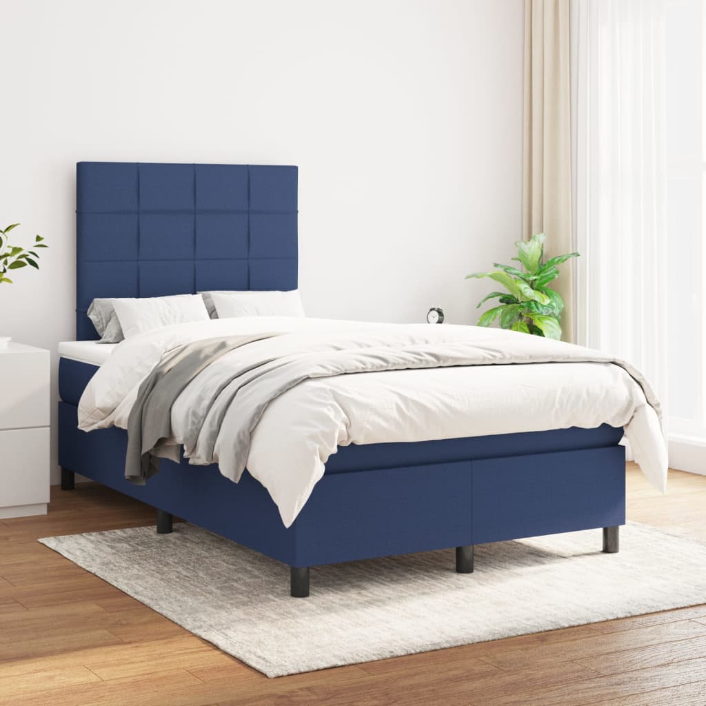 kontinentalseng med madras 120x190 cm stof blå