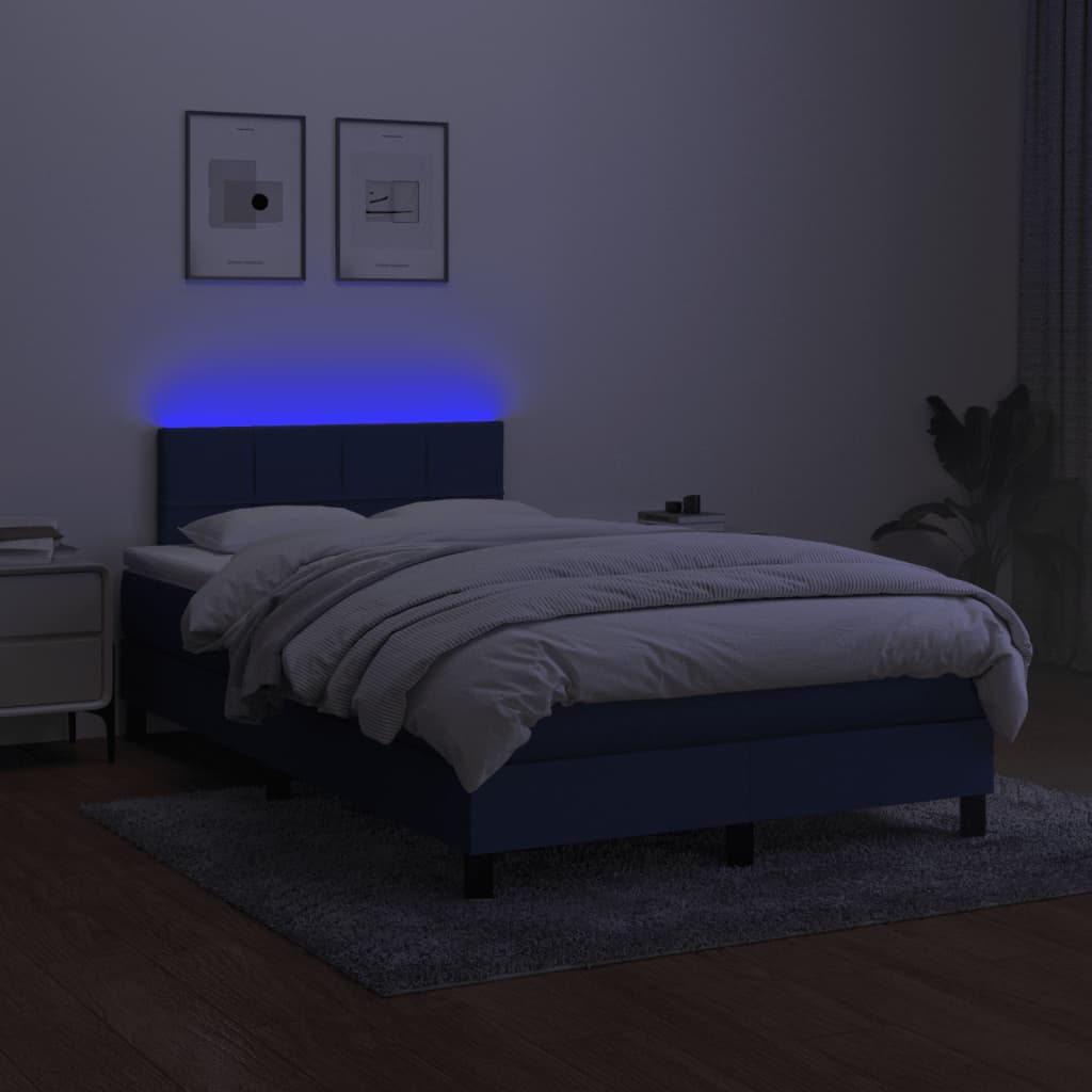kontinentalseng med LED-lys 120x190 cm stof blå