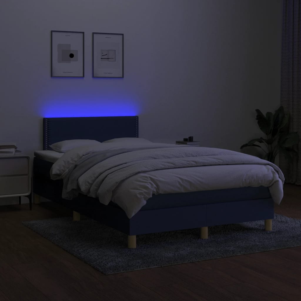 kontinentalseng med LED-lys 120x190 cm stof blå