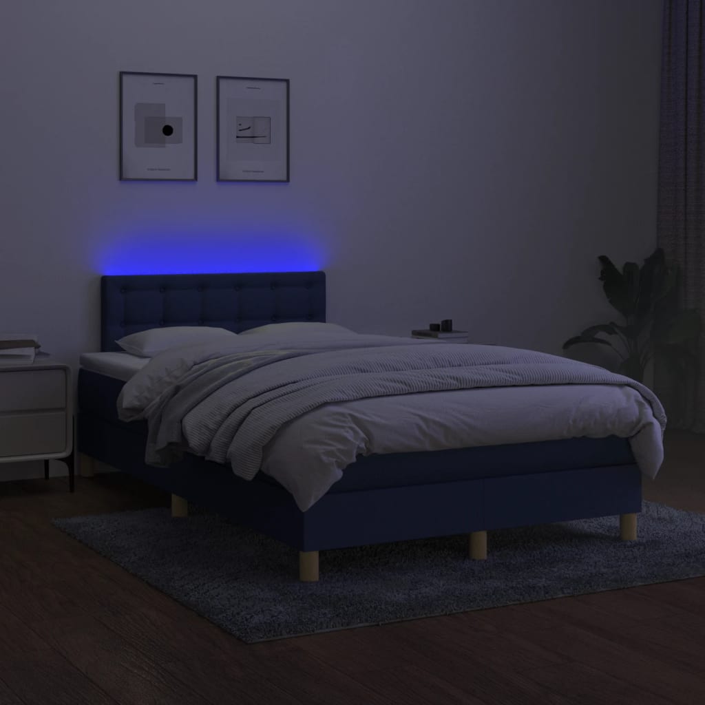 kontinentalseng med LED-lys 120x190 cm stof blå