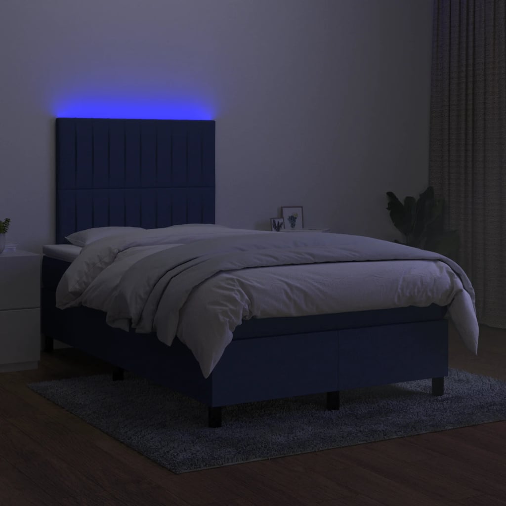 kontinentalseng med LED-lys 120x190 cm stof blå