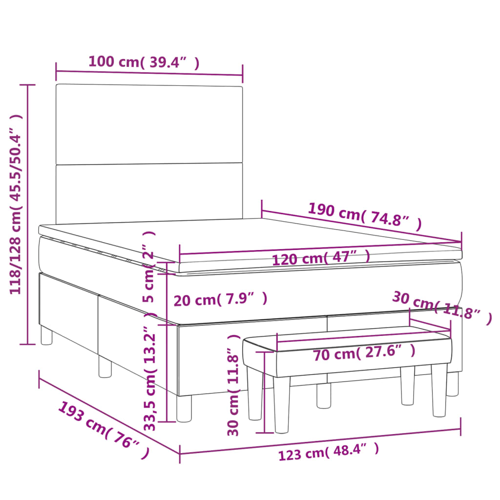 kontinentalseng med madras 120x190 cm stof blå