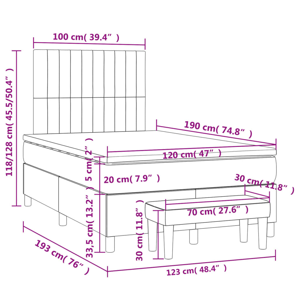 kontinentalseng med madras 120x190 cm stof blå