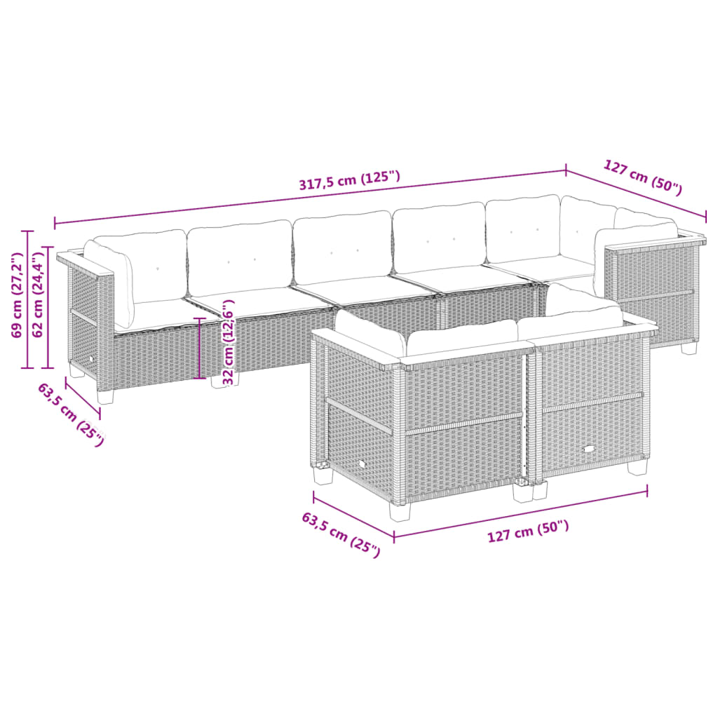 sofasæt til haven 8 dele med hynder polyrattan beige