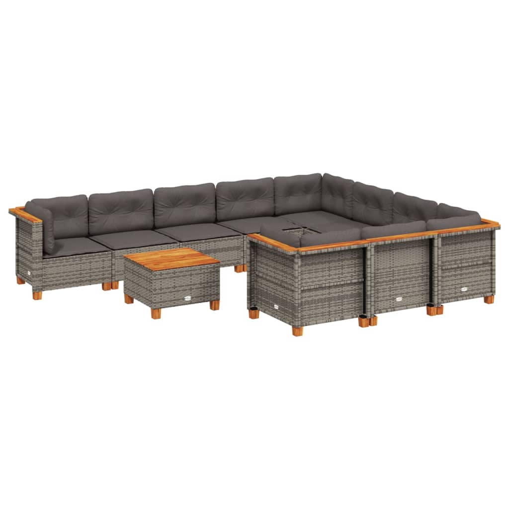 loungesæt til haven 11 dele med hynder polyrattan grå