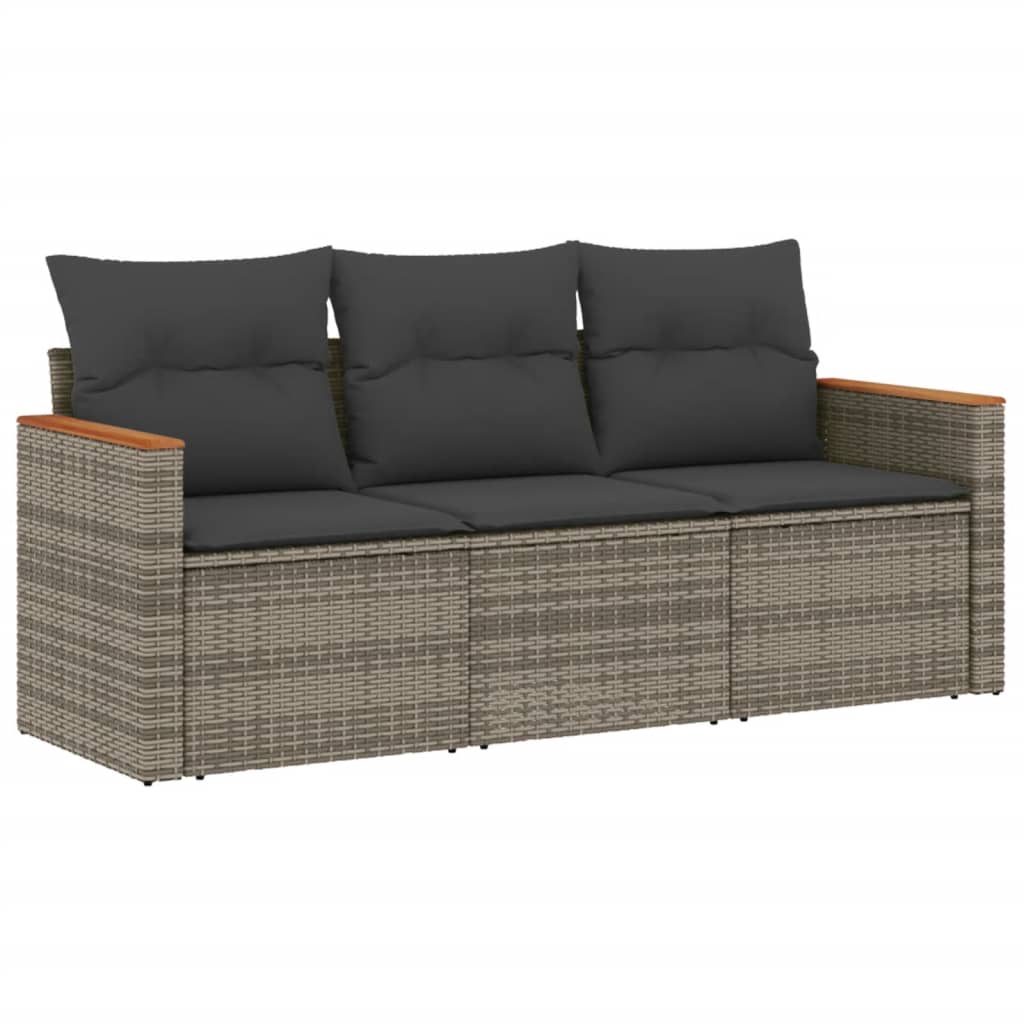 havesofasæt 3 dele med hynder polyrattan grå