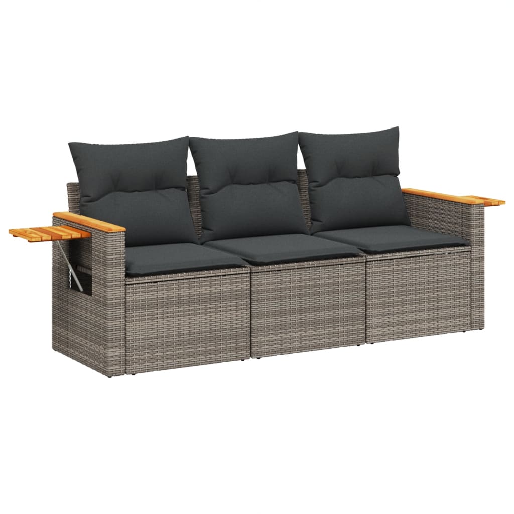 havesofasæt 3 dele med hynder polyrattan grå