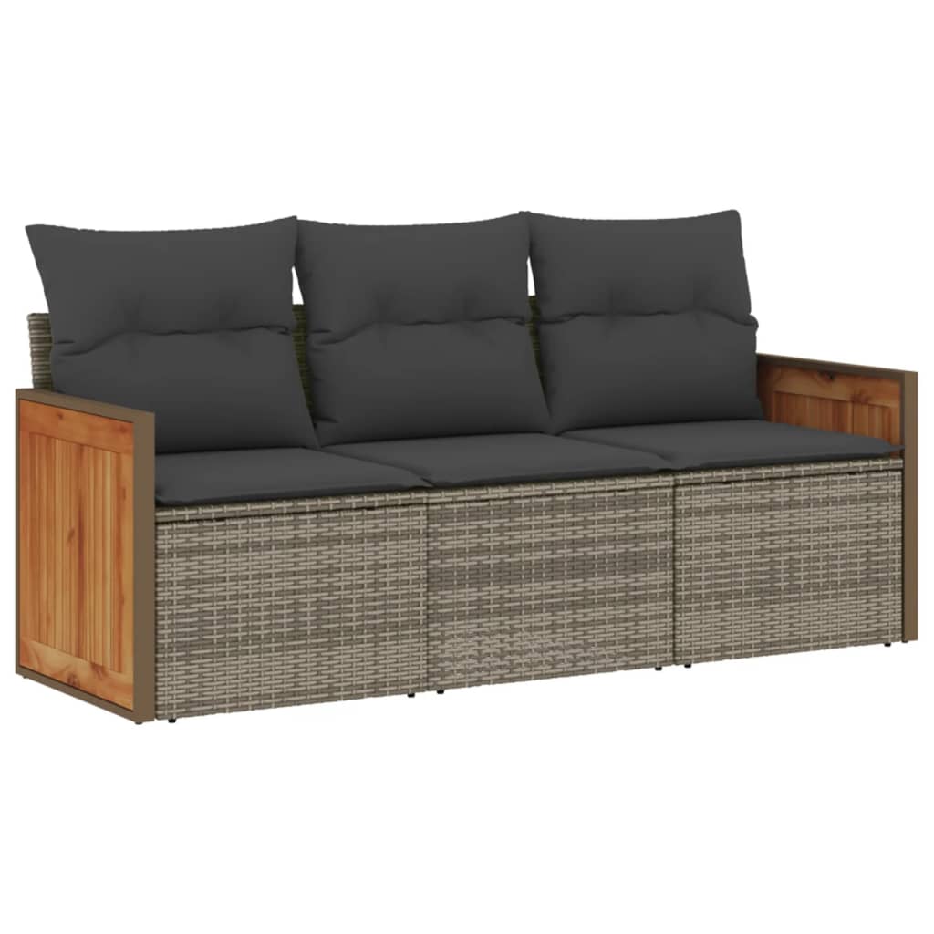havesofasæt 3 dele med hynder polyrattan grå