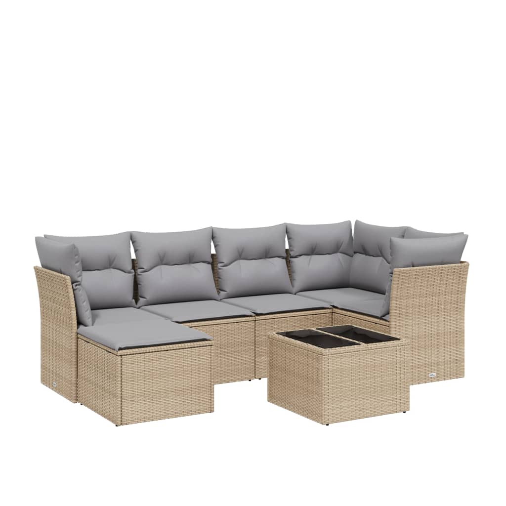havesofasæt 7 dele med hynder polyrattan beige