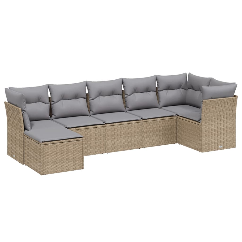 havesofasæt 7 dele med hynder polyrattan beige