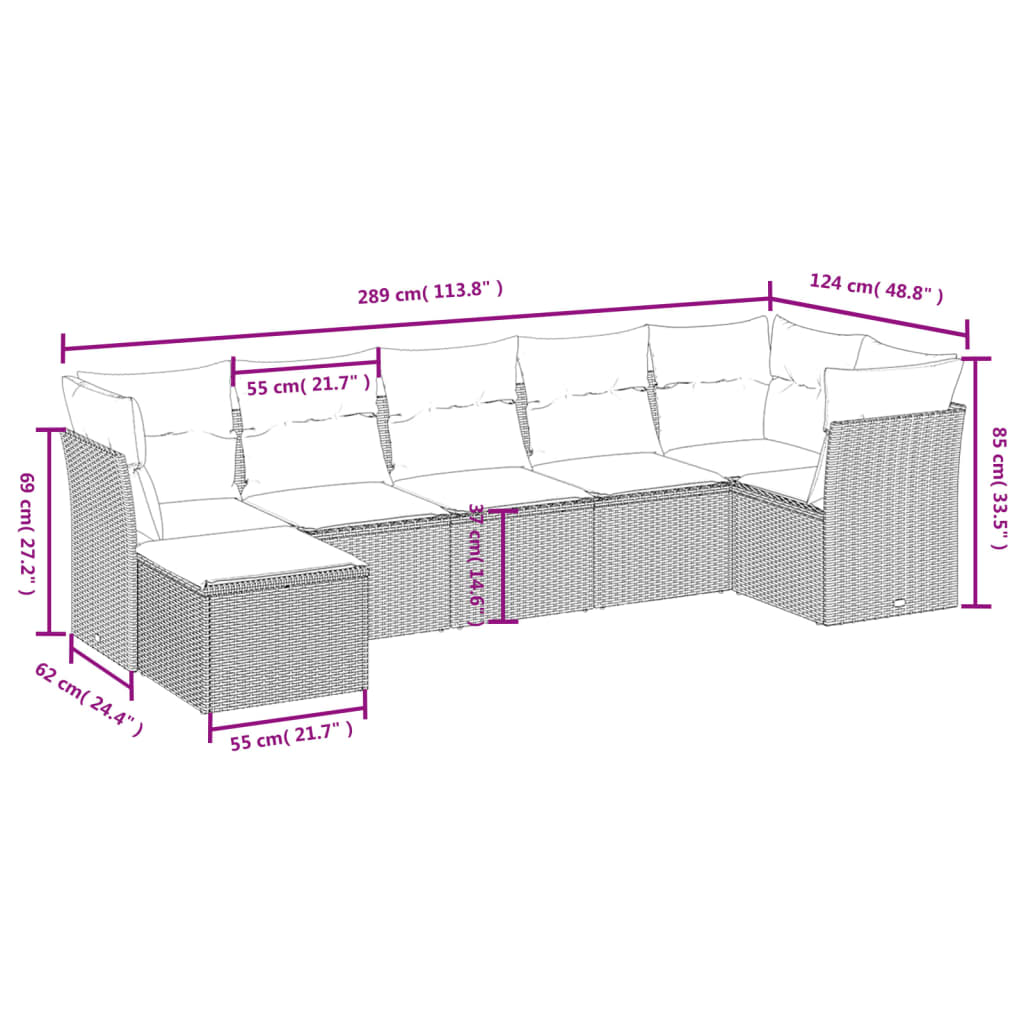 havesofasæt 7 dele med hynder polyrattan beige
