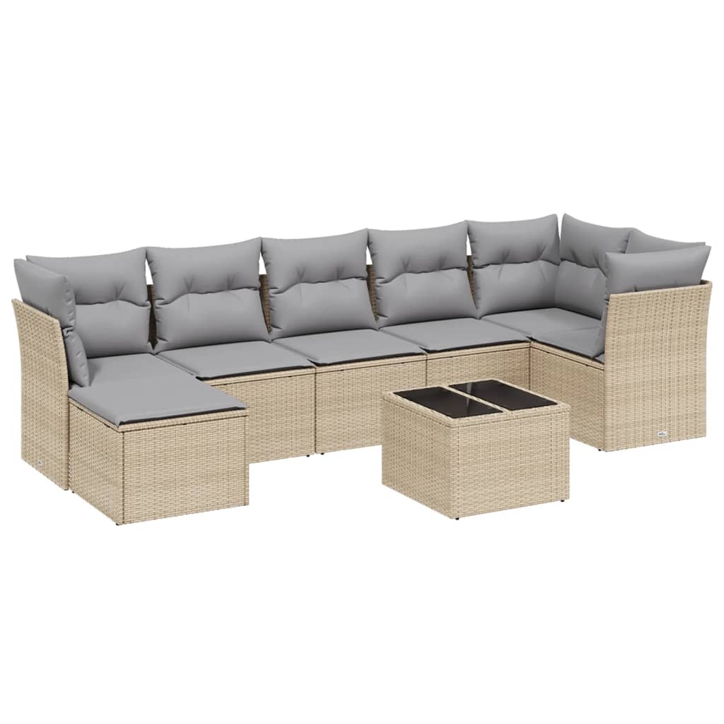 havesofasæt 8 dele med hynder polyrattan beige